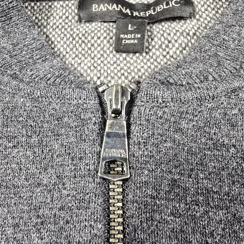 Banana Republic Bomber Sweater Mens‎ Large Gray Double Full Zip Pockets